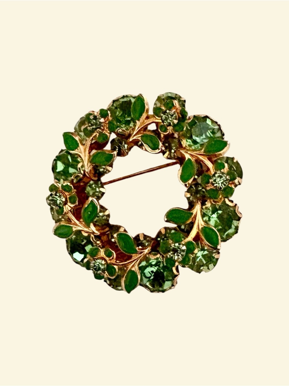 GREEN & GOLD Tone Floral Brooch. Like New. $18.